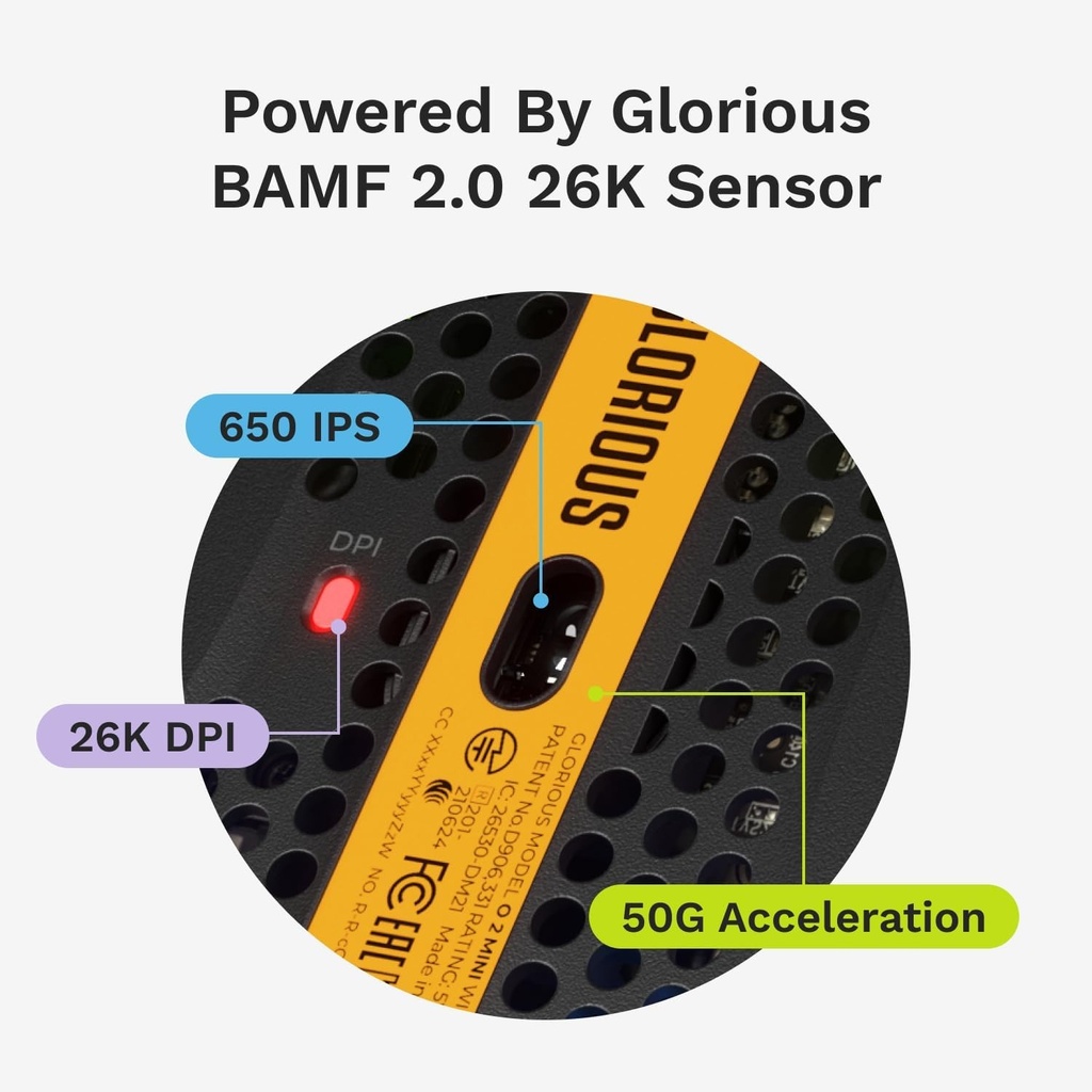 Glorious Model O2 Mini Ultralight Ambidextrous RGB Wired Gaming Mouse 49g 26,000 DPI - Black