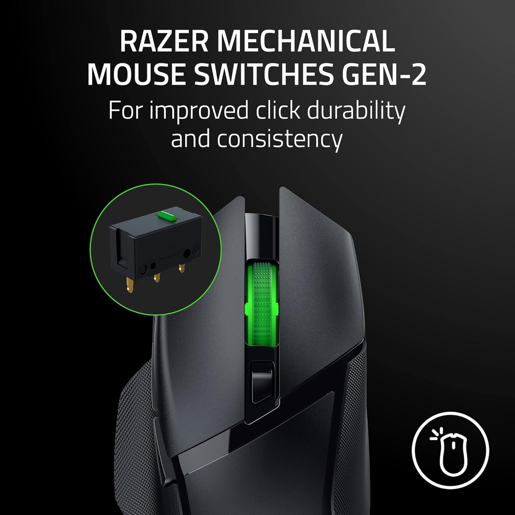 Razer Basilisk V3 X HyperSpeed Wireless/Bluetooth Gaming Mouse Mechanical Switches Gen-2-5G Advanced 18K Optical Sensor, Chroma RGB, 9 Programmable Controls, 535 Hr Battery - Black