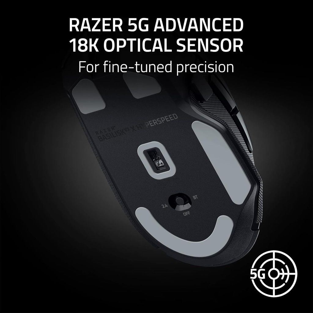 Razer Basilisk V3 X HyperSpeed Wireless/Bluetooth Gaming Mouse Mechanical Switches Gen-2-5G Advanced 18K Optical Sensor, Chroma RGB, 9 Programmable Controls, 535 Hr Battery - Black