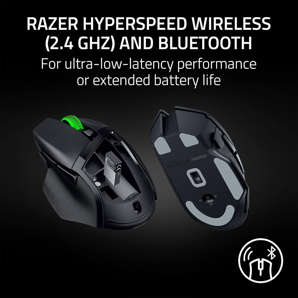 Razer Basilisk V3 X HyperSpeed Wireless/Bluetooth Gaming Mouse Mechanical Switches Gen-2-5G Advanced 18K Optical Sensor, Chroma RGB, 9 Programmable Controls, 535 Hr Battery - Black