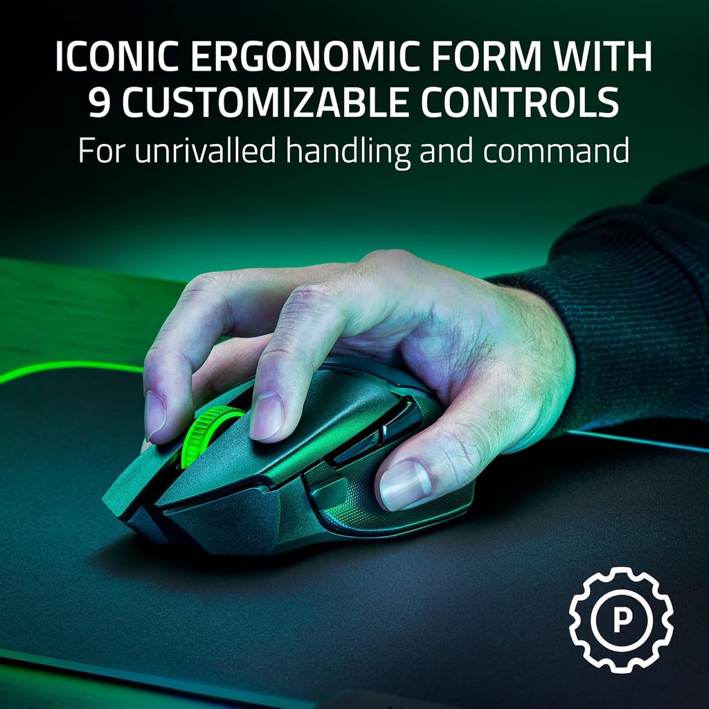 Razer Basilisk V3 X HyperSpeed Wireless/Bluetooth Gaming Mouse Mechanical Switches Gen-2-5G Advanced 18K Optical Sensor, Chroma RGB, 9 Programmable Controls, 535 Hr Battery - Black