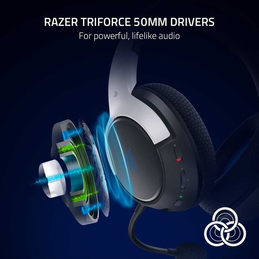 Razer Kaira HyperSpeed Wireless Gaming Headset for PlayStation: 50mm Drivers, HyperClear Cardioid Mic, Memory Foam Cushions, Bluetooth, 30 Hr Battery for PS5, PS4, PC, Mobile - White & Black