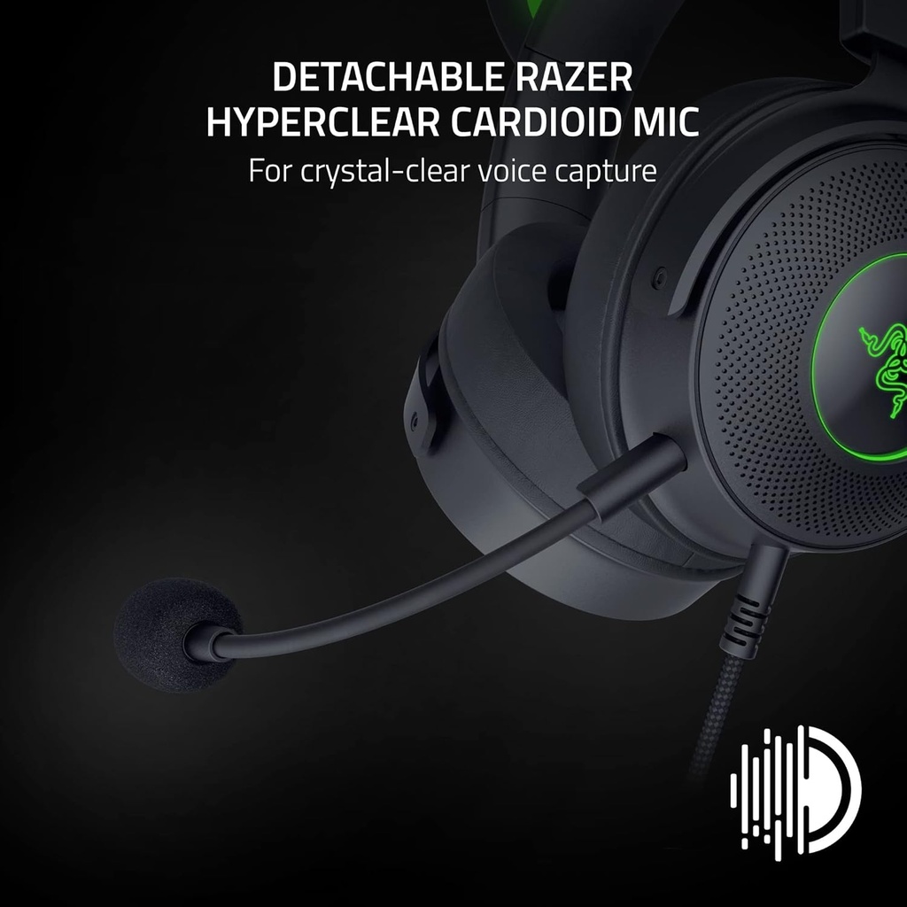 Razer Kraken Kitty V2 Pro Wired RGB Headset: Interchangeable Ears (Kitty, Bear, Bunny), Stream Reactive Lighting, Detachable HyperClear Cardioid Mic, 50mm Drivers, 7.1 Surround Sound - Black
