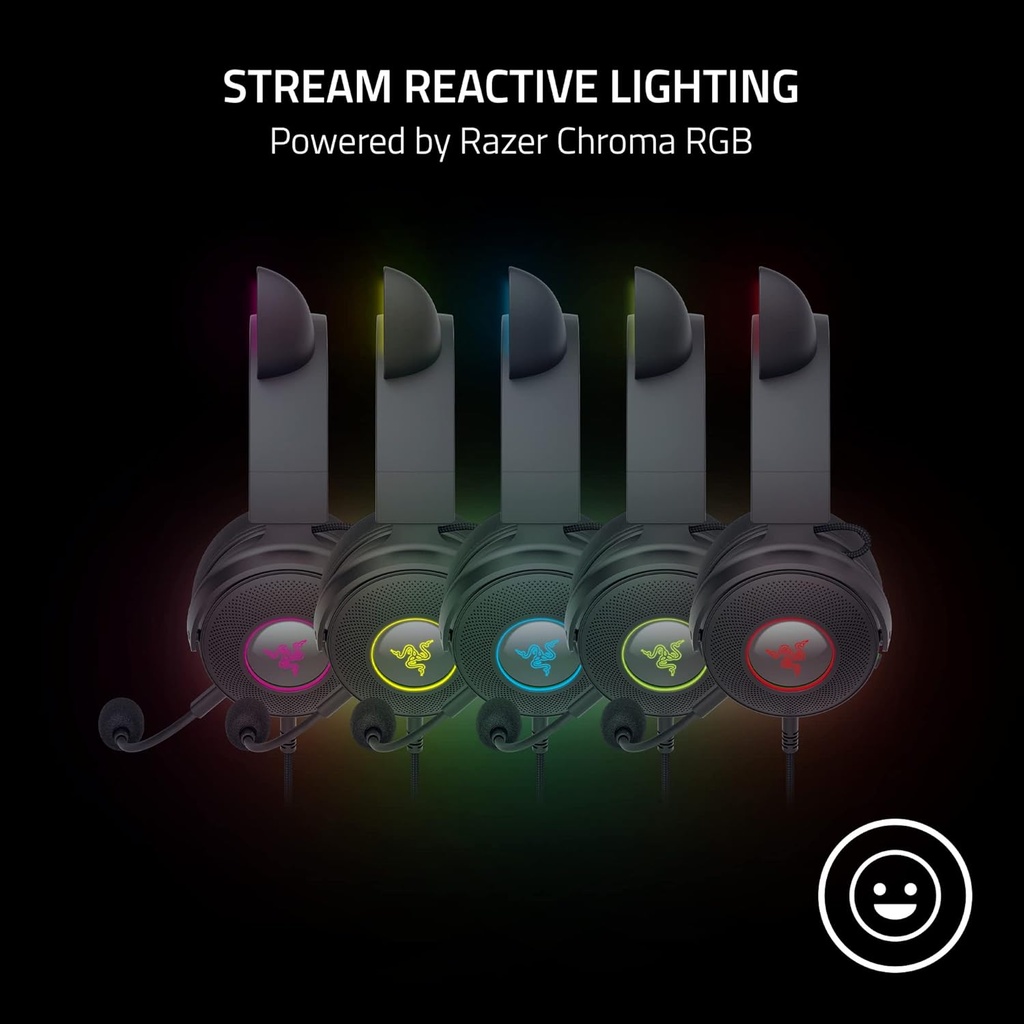 Razer Kraken Kitty V2 Pro Wired RGB Headset: Interchangeable Ears (Kitty, Bear, Bunny), Stream Reactive Lighting, Detachable HyperClear Cardioid Mic, 50mm Drivers, 7.1 Surround Sound - Black