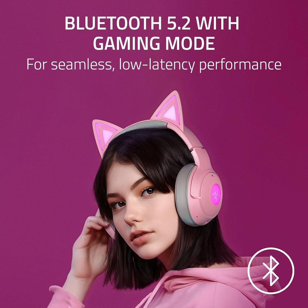 Razer Kraken Kitty V2 BT Quartz Edition Wireless/Bluetooth Gaming Headset RGB With Kitty Ears - Pink