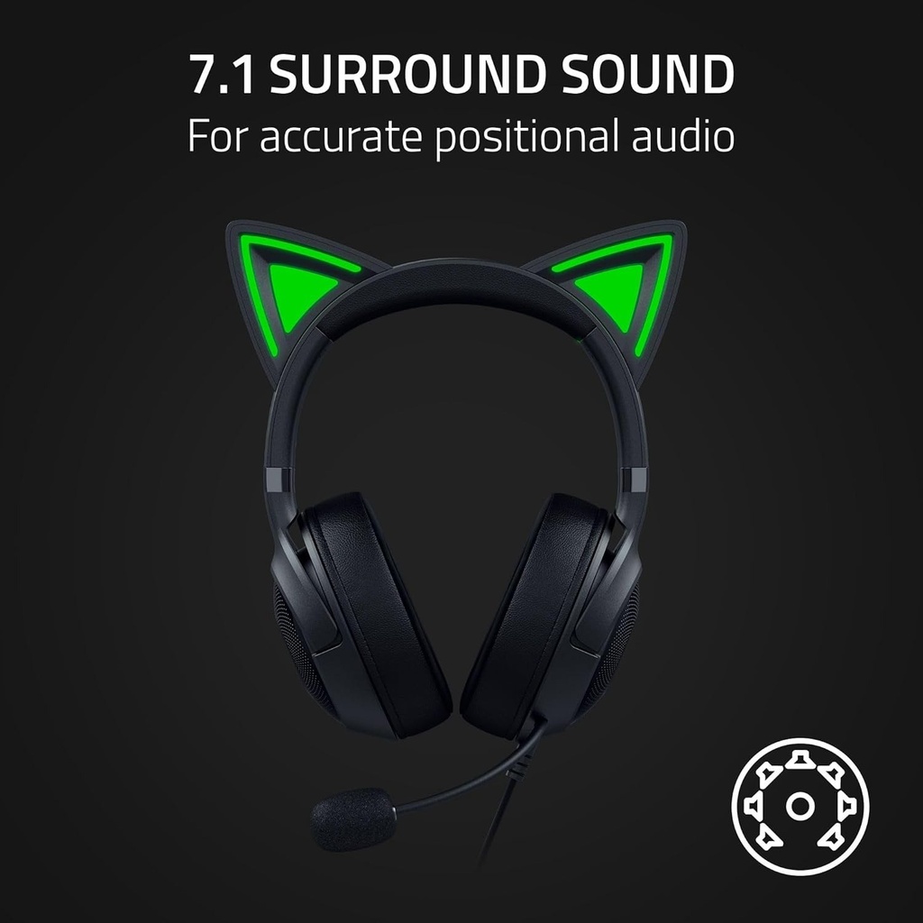 Razer Kraken Kitty V2 USB Wired RGB Gaming Headset: Chroma Kitty Ears, Stream Reactive Lighting, HyperClear Cardioid Mic, 7.1 Surround Sound For PC, PS4, PS5 - Black