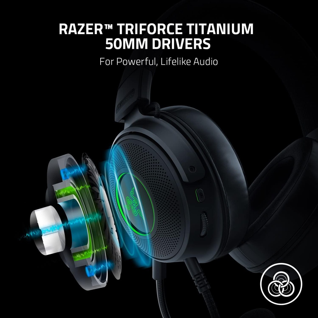 Razer Kraken V3 HyperSense Wired USB Gaming Headset: Haptic Technology, THX Spatial Audio, Detachable HyperClear Cardioid, Passive noise cancellation, For PC, PlayStation, Nintendo Switch - Black