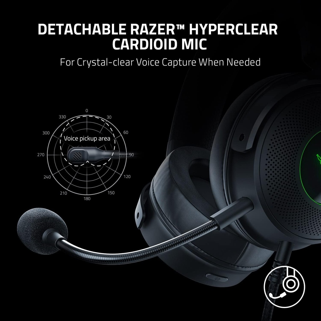 Razer Kraken V3 HyperSense Wired USB Gaming Headset: Haptic Technology, THX Spatial Audio, Detachable HyperClear Cardioid, Passive noise cancellation, For PC, PlayStation, Nintendo Switch - Black