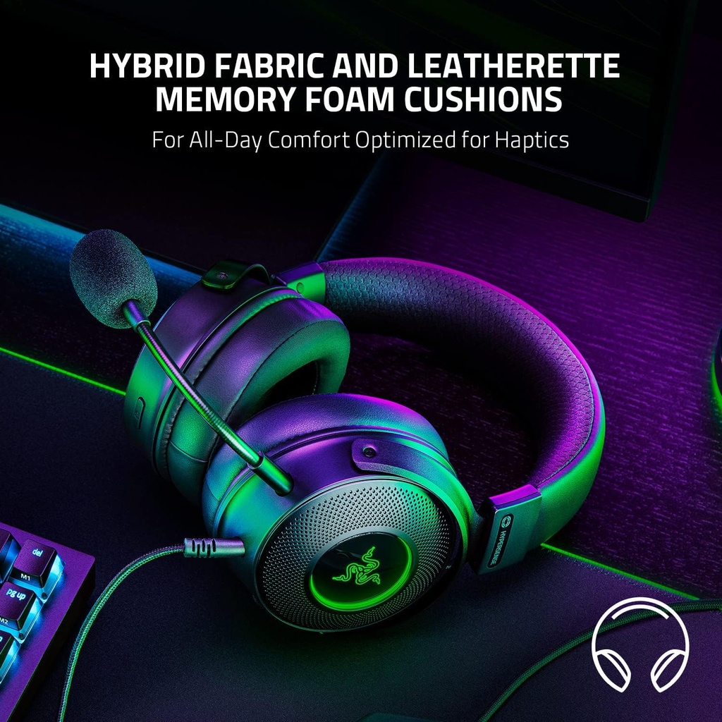 Razer Kraken V3 HyperSense Wired USB Gaming Headset: Haptic Technology, THX Spatial Audio, Detachable HyperClear Cardioid, Passive noise cancellation, For PC, PlayStation, Nintendo Switch - Black