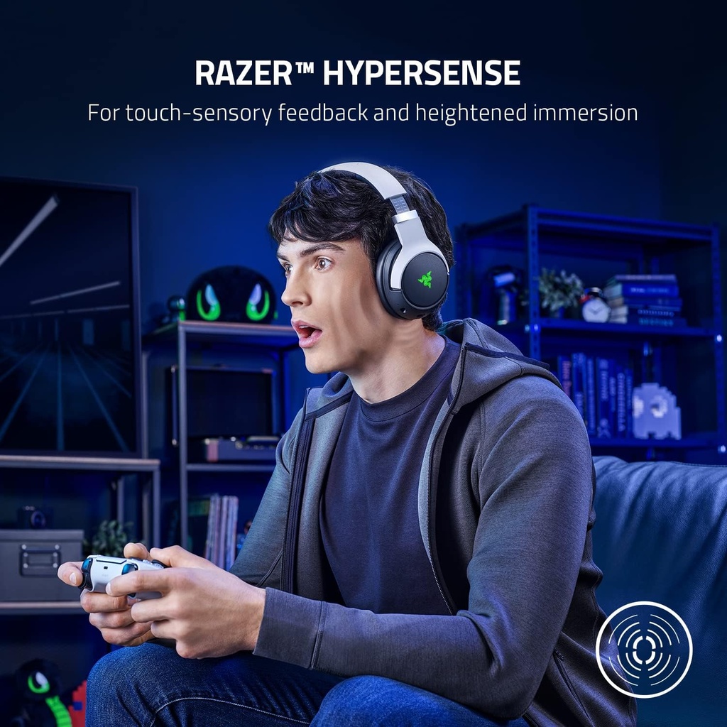 Razer Kaira Pro Dual Wireless Gaming Headset for PlayStation: HyperSense, Triforce 50mm Drivers, Detachable Mic, 2.4GHz and Bluetooth w/SmartSwitch, RGB Chroma, for PS5, PC, Mobile, PS4 - White & Black
