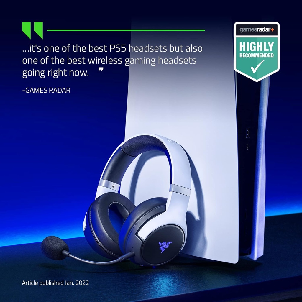 Razer Kaira Pro Dual Wireless Gaming Headset for PlayStation: HyperSense, Triforce 50mm Drivers, Detachable Mic, 2.4GHz and Bluetooth w/SmartSwitch, RGB Chroma, for PS5, PC, Mobile, PS4 - White & Black