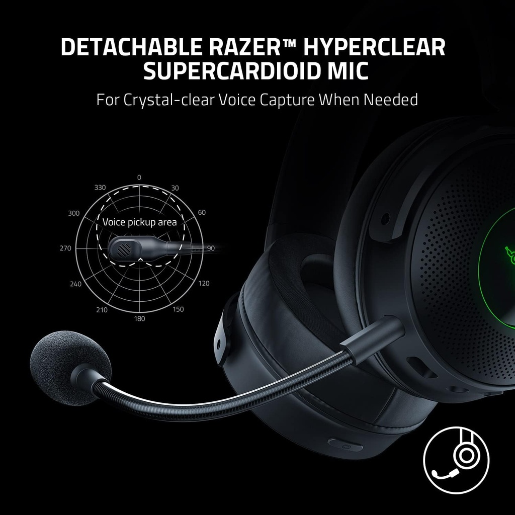 Razer Kraken V3 Pro Wireless/Wired (3.5mm) Gaming Headset Haptic Technology, HyperSense, Passive Noise Cancellation, For PC, PS4, PS5, Nintendo Switch, Mobile, Xbox - Black