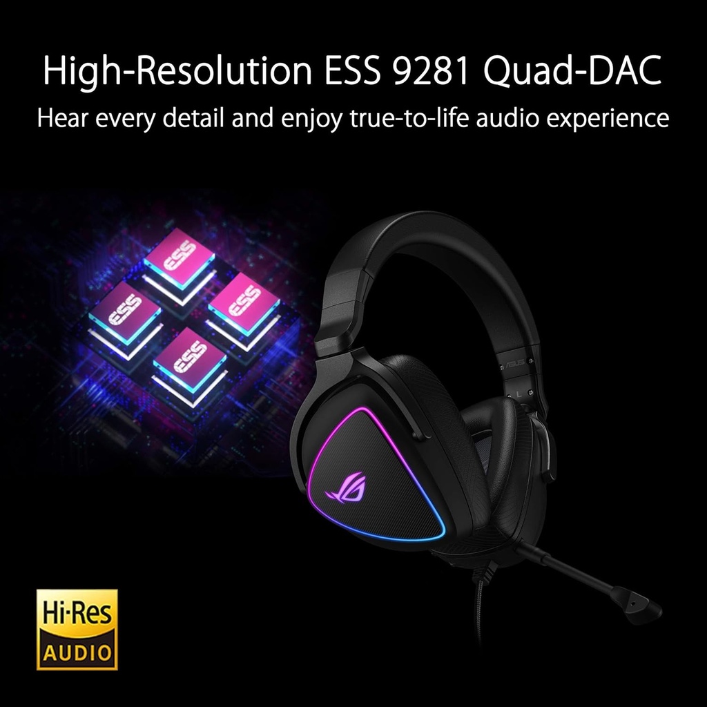Asus ROG Delta S Wired Gaming Headset with AI noise-canceling mic, 7.1 Virtual Audio Channel, Detachable microphone, 50mm Neodymium Drivers, Asus Aura Scyn RGB, PC & Playstation / Nintendo, Black | 90YH02K0-B2UA00