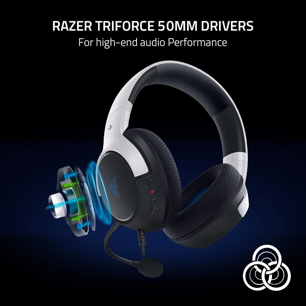 Razer Kaira X Wired Gaming Headset for PlayStation 5 / PS5, PS4, PC, Mac, Mobile: 50mm Drivers, HyperClear Cardioid Mic, Memory Foam Cushions, On-Headset Controls - White & Black