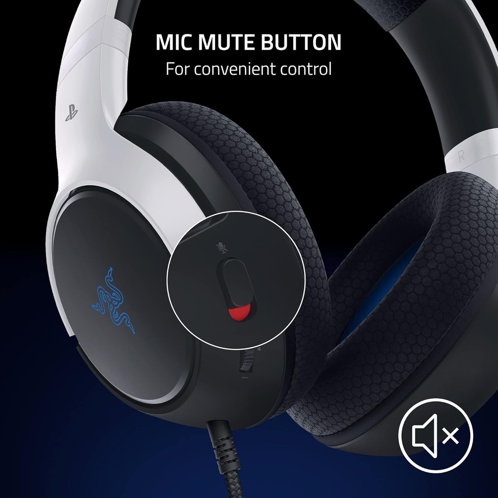 Razer Kaira X Wired Gaming Headset for PlayStation 5 / PS5, PS4, PC, Mac, Mobile: 50mm Drivers, HyperClear Cardioid Mic, Memory Foam Cushions, On-Headset Controls - White & Black