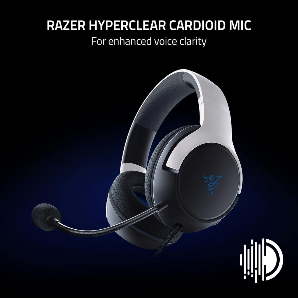 Razer Kaira X Wired Gaming Headset for PlayStation 5 / PS5, PS4, PC, Mac, Mobile: 50mm Drivers, HyperClear Cardioid Mic, Memory Foam Cushions, On-Headset Controls - White & Black