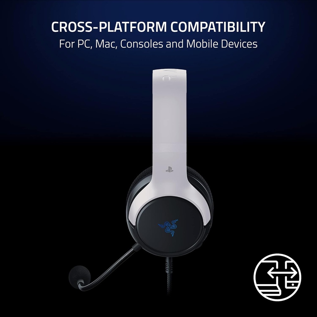 Razer Kaira X Wired Gaming Headset for PlayStation 5 / PS5, PS4, PC, Mac, Mobile: 50mm Drivers, HyperClear Cardioid Mic, Memory Foam Cushions, On-Headset Controls - White & Black