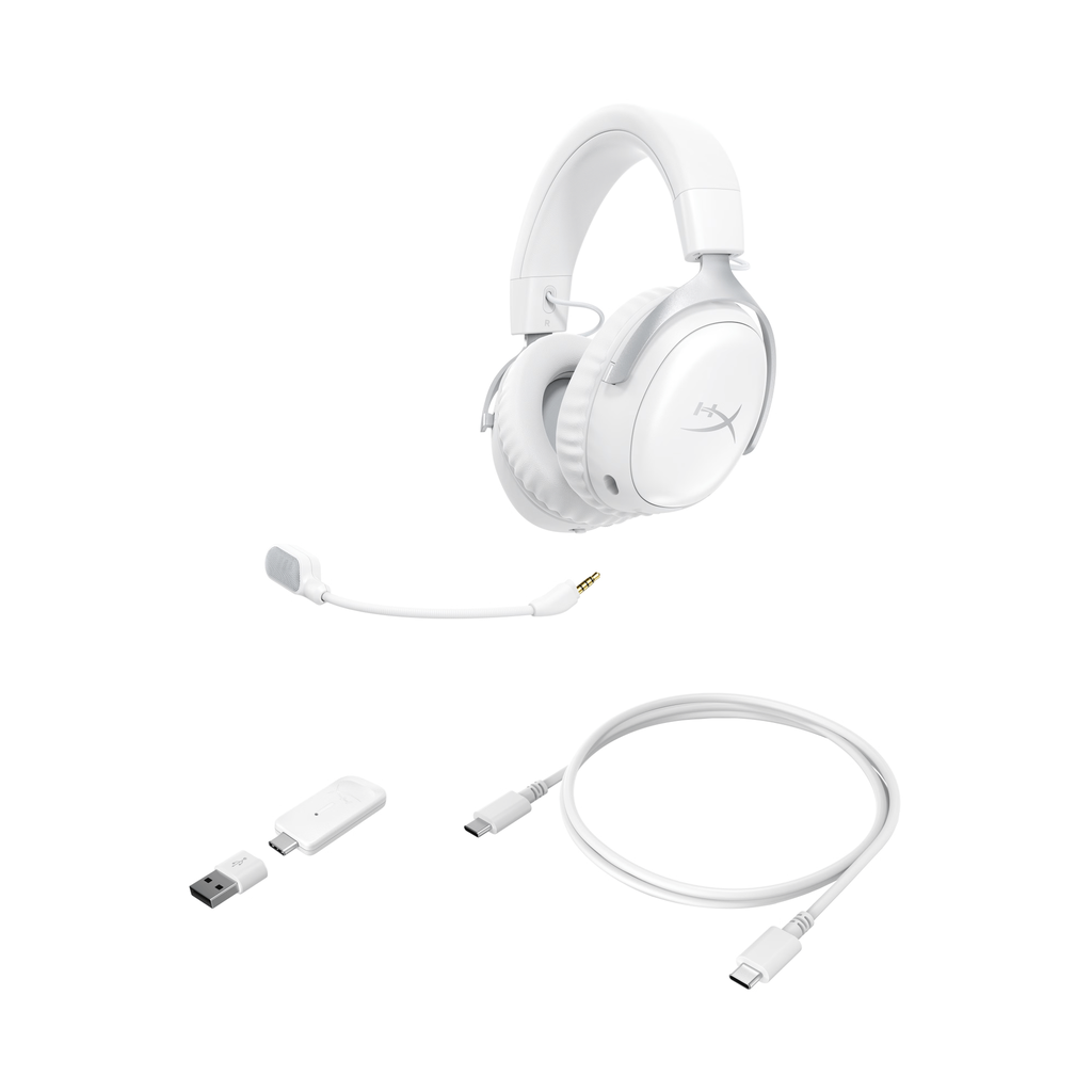 HyperX Cloud III S Wireless/Bluetooth Gaming Headset Upto 120 Hr, Angled 53mm Driver For PC, PS5, PS4 Nintendo Switch & Mobile - White
