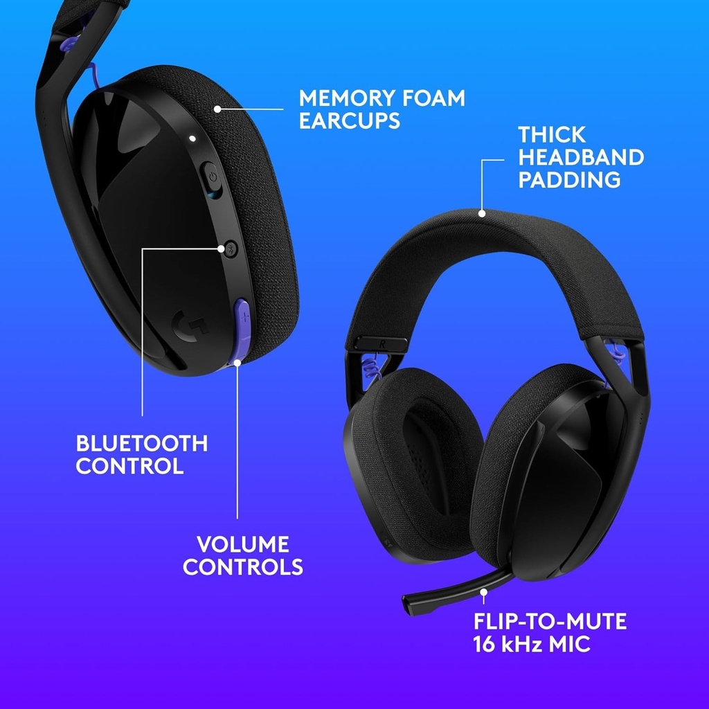 Logitech G321 LIGHTSPEED Wireless Bluetooth Gaming Headset, Dynamic Comfort and Fit - Black