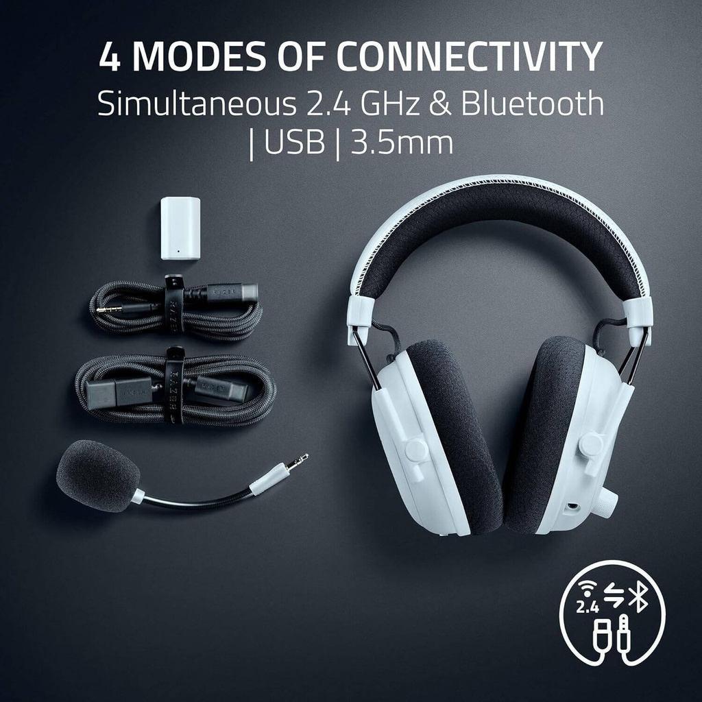 Razer BlackShark V3 Pro Gaming Headset, HyperSpeed Wireless Gen 2, Hybrid Active Noise Cancellation, Detachable Razer HyperClear Full Band 12mm Mic, PlayStation, White Edition | RZ04-05400600-R3G1