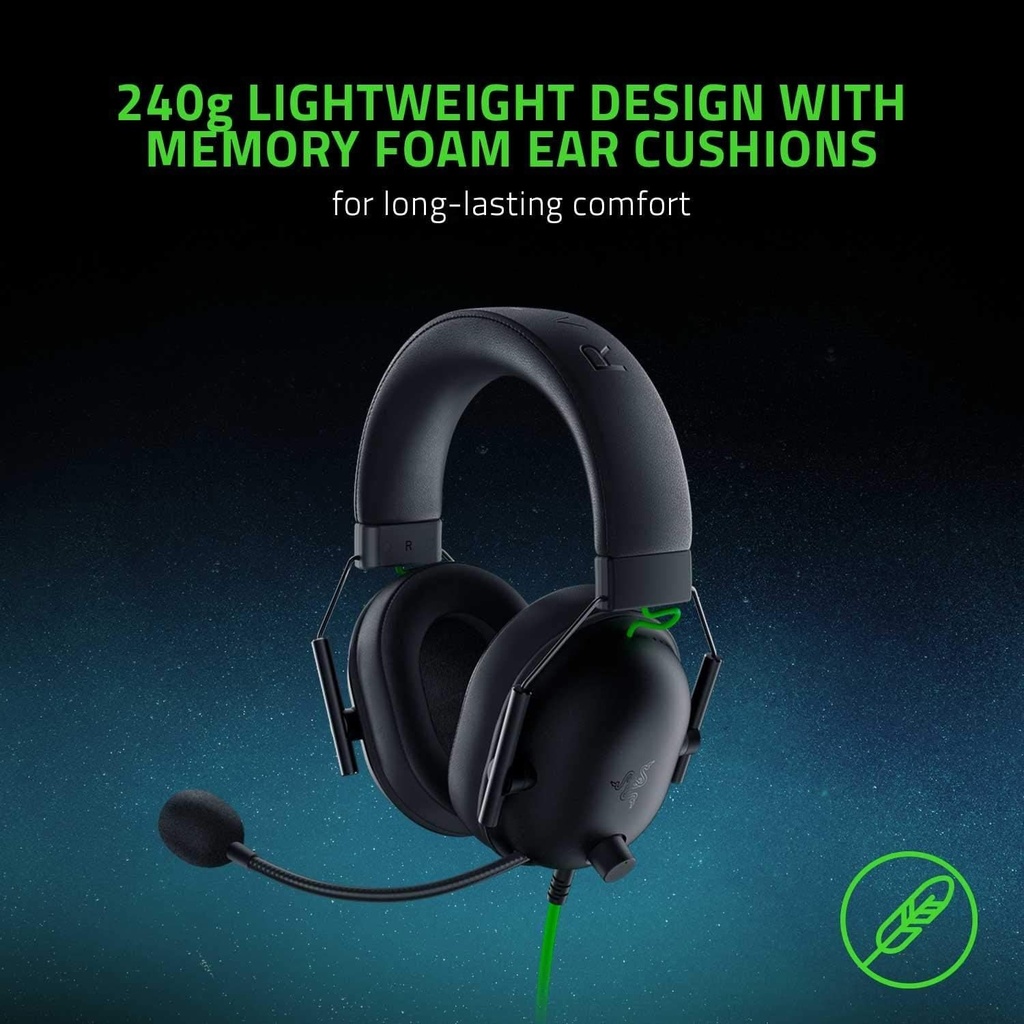 Razer BlackShark V2 X Gaming Headset, 7.1 Surround Sound, 50mm Drivers, Memory Foam Cushion, For PC, PS4, PS5, Switch, Wried 3.5mm Audio Jack, Black | RZ04-03240100-R3U1