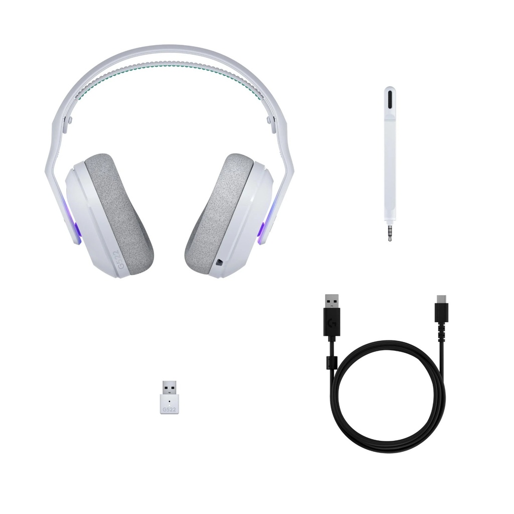 Logitech G522 LightSpeed Tri-Mode Wireless/Bluetooth/Wired Lightsync RGB Gaming Headset,Broadcast BLUE VO!CE Quality Detachable Microphone, For PC,PS5,Mac & Smart Devices- White