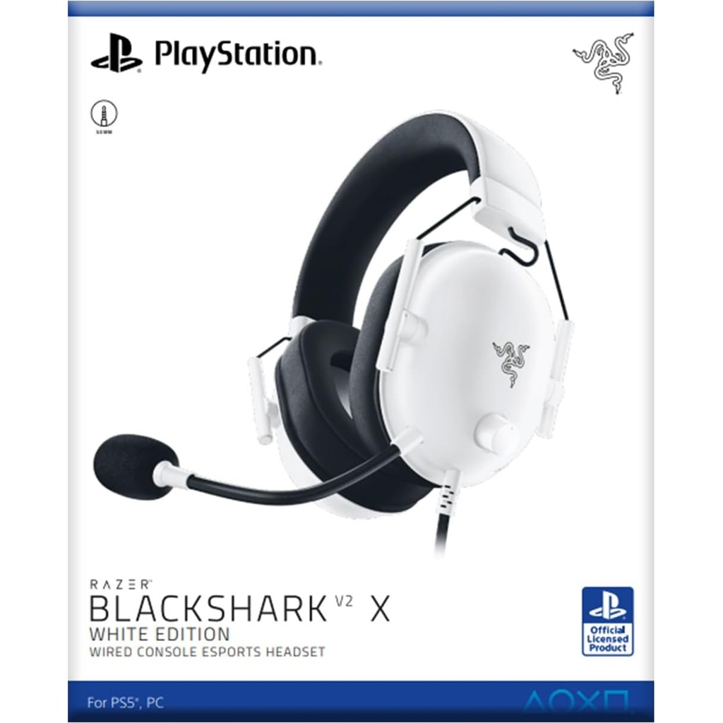 Razer BlackShark V2 X Wired Console Esports HeadSet, Advanced Passive Noise Cancellation, 3.5mm Analog Connection - White