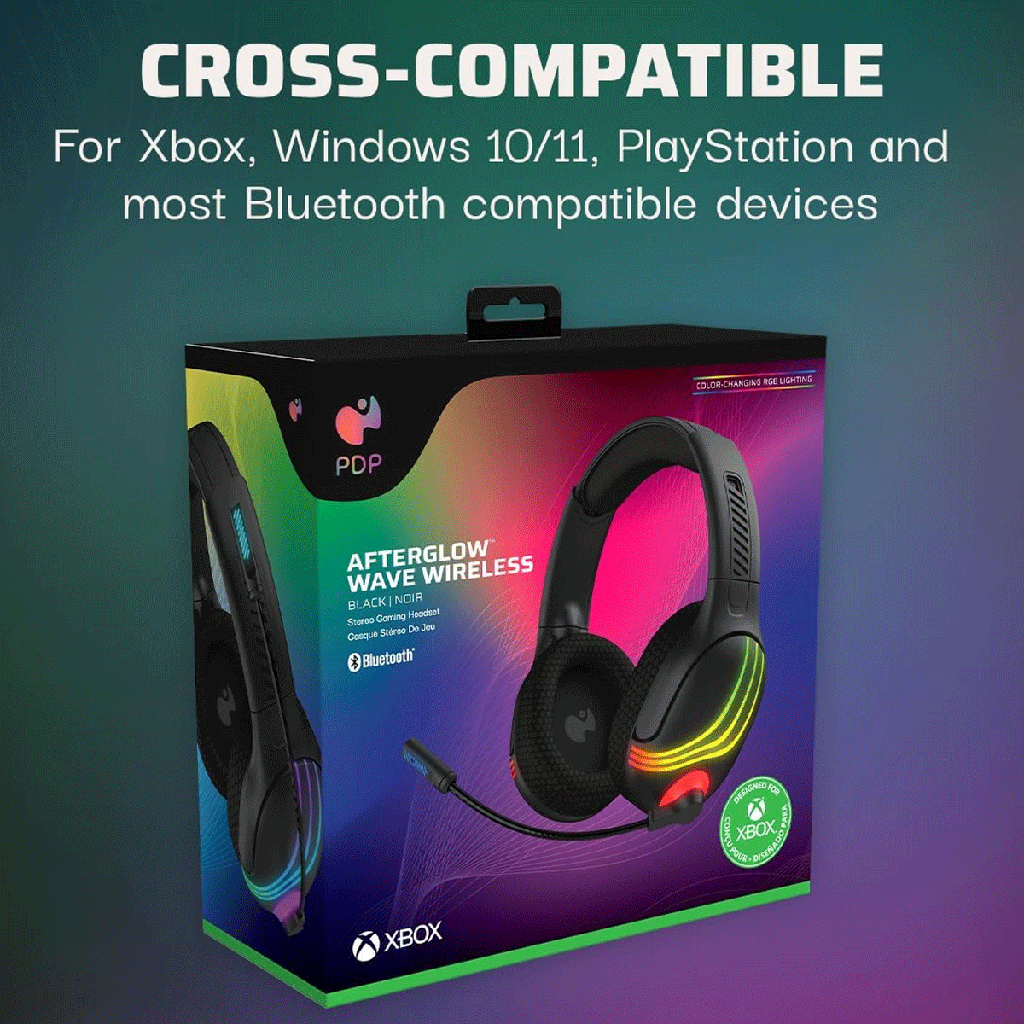 PDP Afterglow Wave Wireless Headset with Mic for Xbox Series X|S, Windows 10/11 PC, Compatible with PlayStation PS5/PS4 and Bluetooth, Black | 049-032-BK