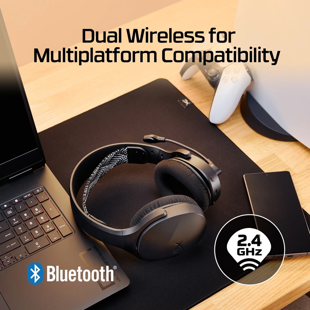 HyperX Cloud Jet Dual Wireless/Bluetooth, Swivel-To-Mute Boom Mic, Upto 25Hrs Of Playtime For PC,Mac, PS5,PS4 & Mobile - Black