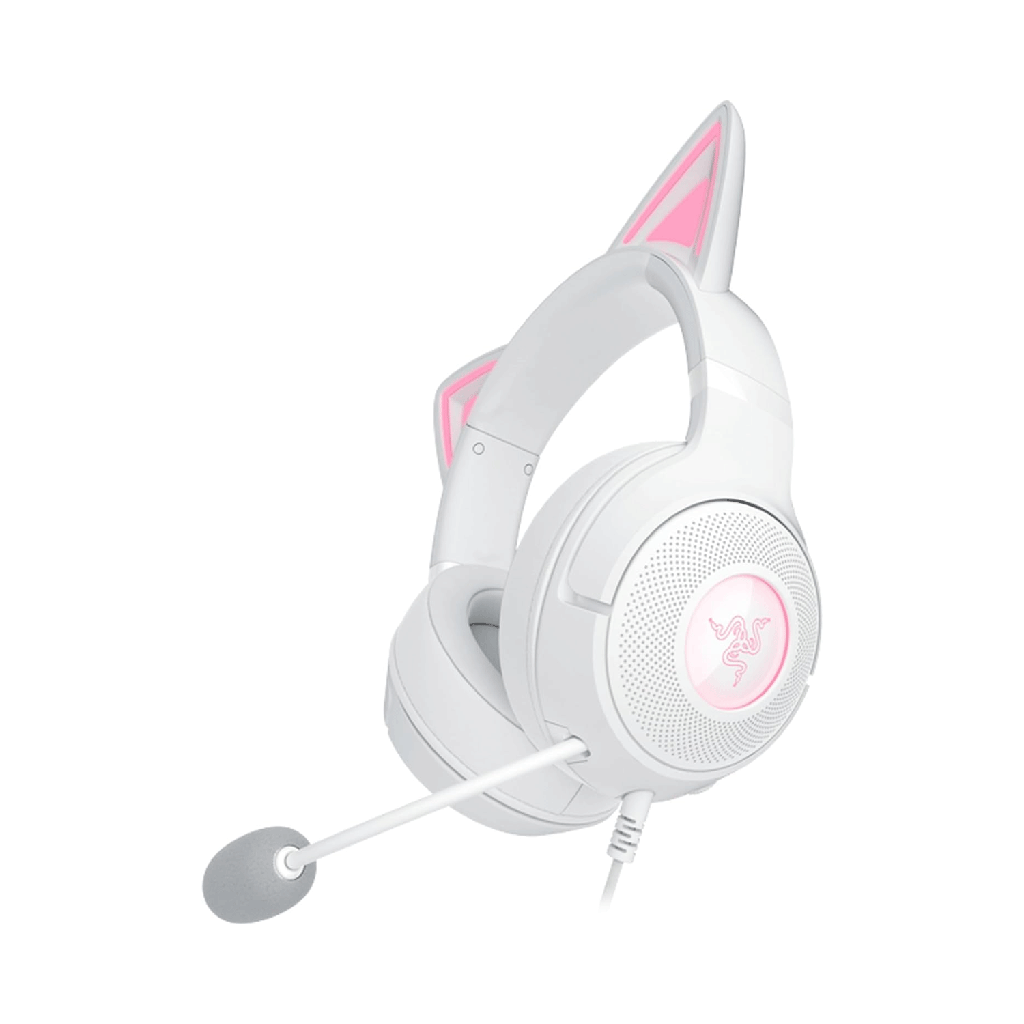Razer Kraken Kitty V2 USB Wired RGB Gaming Headset: Chroma Kitty Ears, Stream Reactive Lighting, HyperClear Cardioid Mic, 7.1 Surround Sound For PC, PS4, PS5 - White