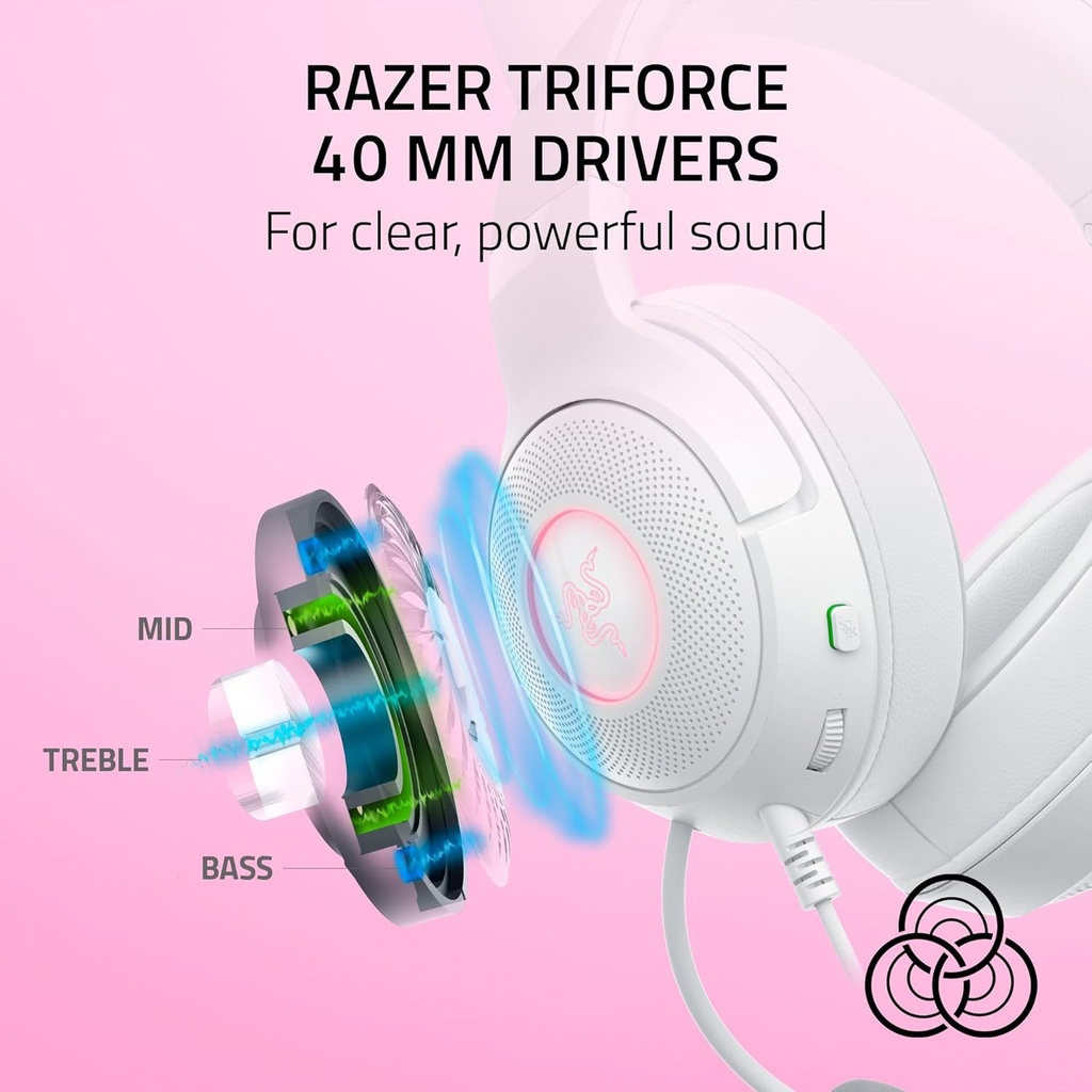 Razer Kraken Kitty V2 USB Wired RGB Gaming Headset: Chroma Kitty Ears, Stream Reactive Lighting, HyperClear Cardioid Mic, 7.1 Surround Sound For PC, PS4, PS5 - White