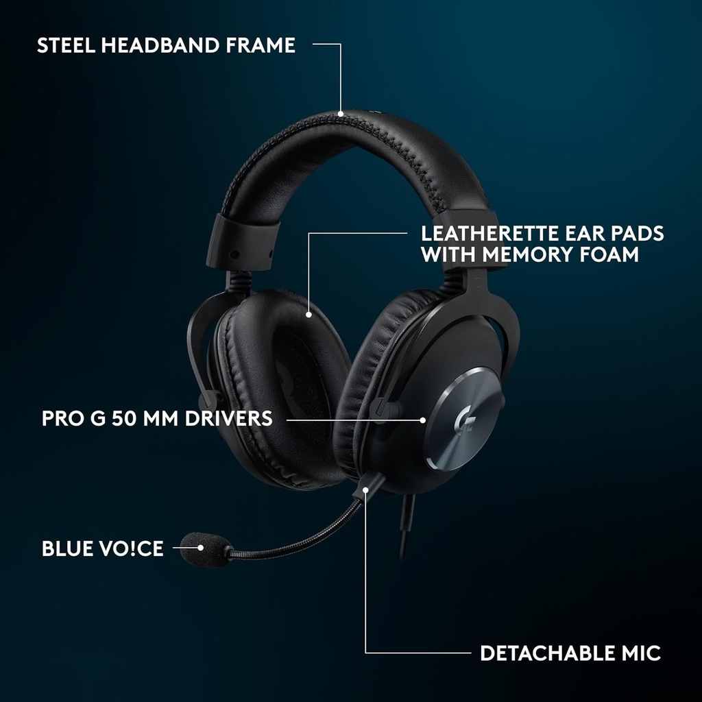 Logitech Pro X SE Wired Gaming Headset Blue Voice Software, DTS X 2.0, 20Hz - 20 KHZ, Premium Leatherete - Black