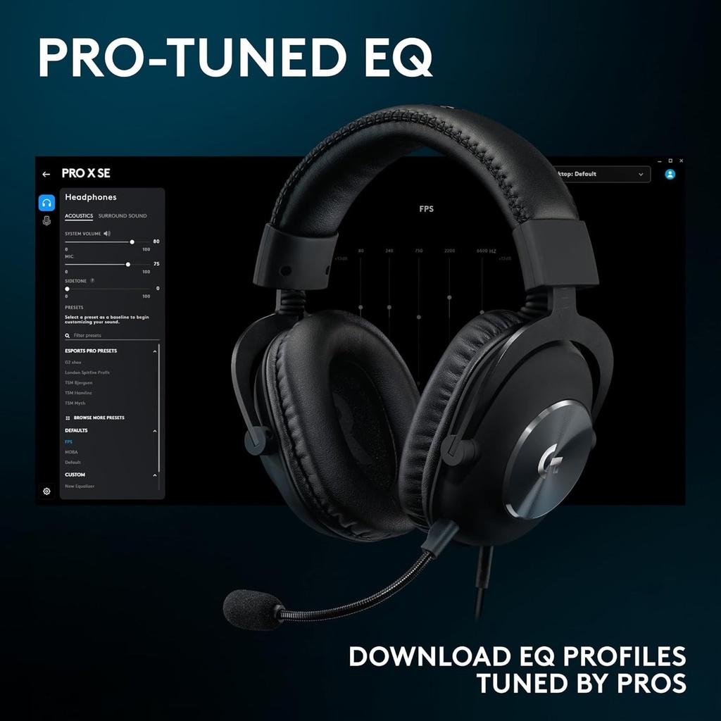 Logitech Pro X SE Wired Gaming Headset Blue Voice Software, DTS X 2.0, 20Hz - 20 KHZ, Premium Leatherete - Black