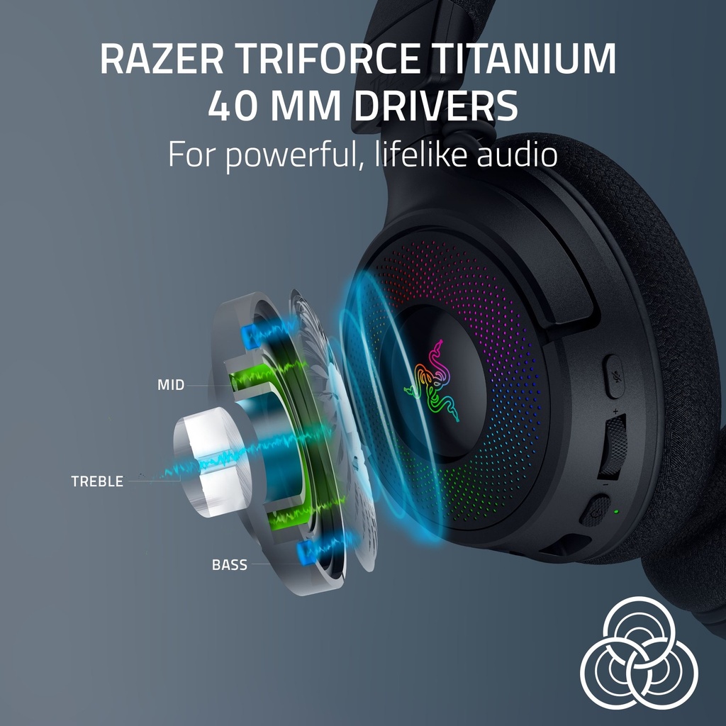 Razer Kraken V4 Wireless/Bluetooth/USB Gaming Headset Wideband Mic, Quick Volume Adjust - 9 Zone RGB Lighting - for PC, Mac, PS5, Nintendo Switch, Steam Deck, Smartphone - Black