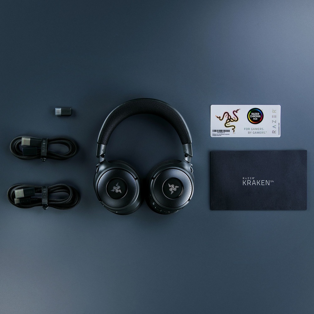 Razer Kraken V4 Wireless/Bluetooth/USB Gaming Headset Wideband Mic, Quick Volume Adjust - 9 Zone RGB Lighting - for PC, Mac, PS5, Nintendo Switch, Steam Deck, Smartphone - Black