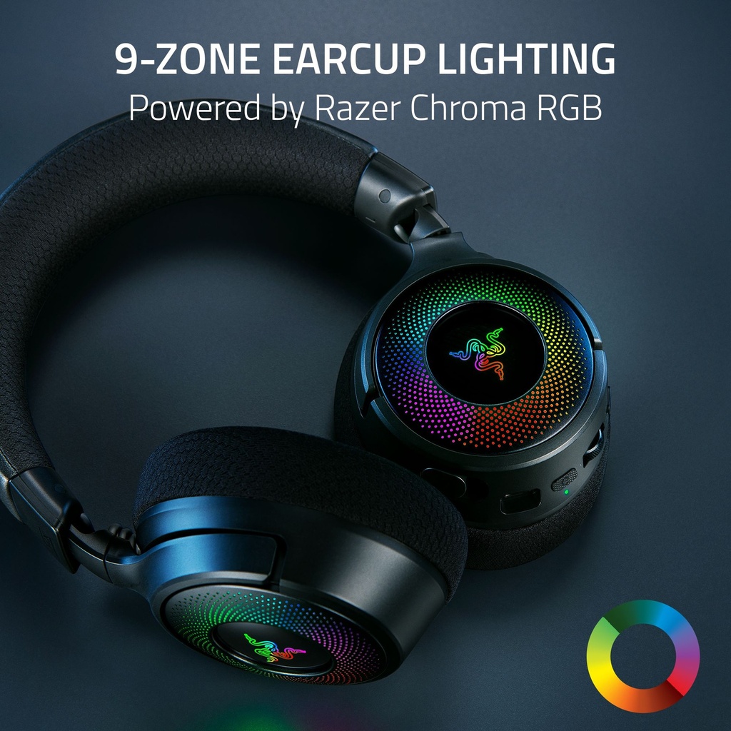 Razer Kraken V4 Wireless/Bluetooth/USB Gaming Headset Wideband Mic, Quick Volume Adjust - 9 Zone RGB Lighting - for PC, Mac, PS5, Nintendo Switch, Steam Deck, Smartphone - Black