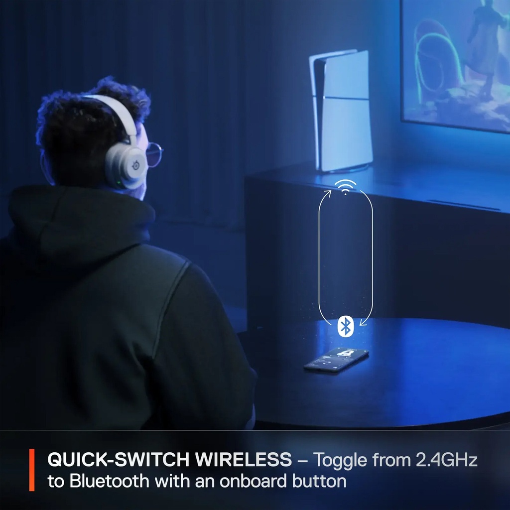 SteelSeries Arctis Nova 5P Wireless/Bluetooth Gaming Headset AI Noise Cancellation ClearCast 2.X Retractable Mic Up to 60-Hours Battery life,Neodymium Magnetic Drivers For PC,PS5/PS4,Nintendo & Mobile Devices - White