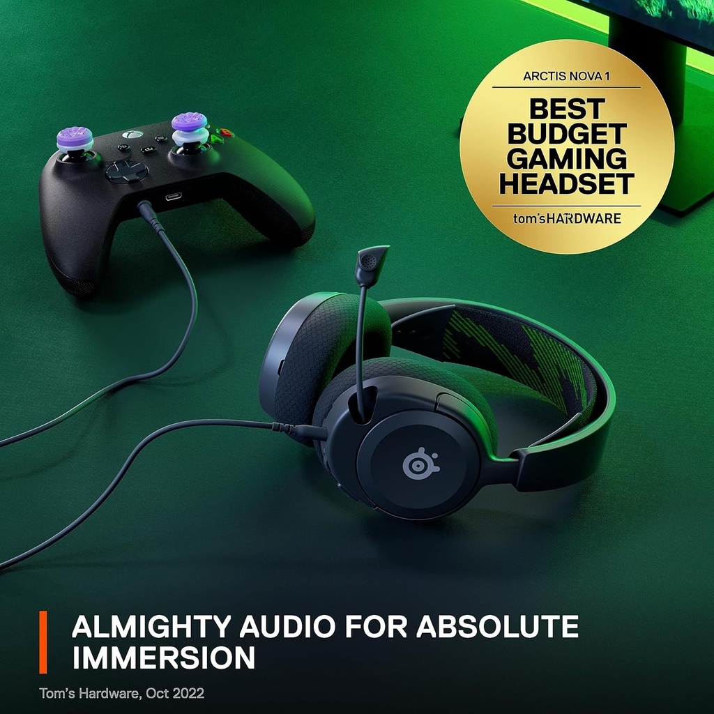 SteelSeries Arctis Nova 1X Wired (3.5mm) Nova Acoustic System Gaming Headset, AI Noise-Cancelation ClearCast Retractable Mic, For Xbox,PC,PS,Switch & Mobile Devices