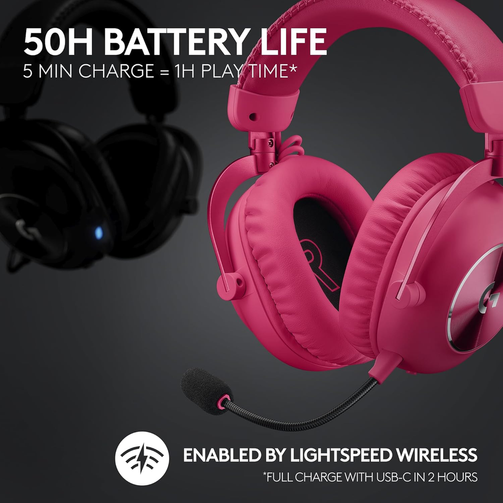 Logitech G PRO X 2 Lightspeed Wireless/Bluetooth/USB/ 3.5mm Gaming Headset For PC,PS5 & Switch- Pink