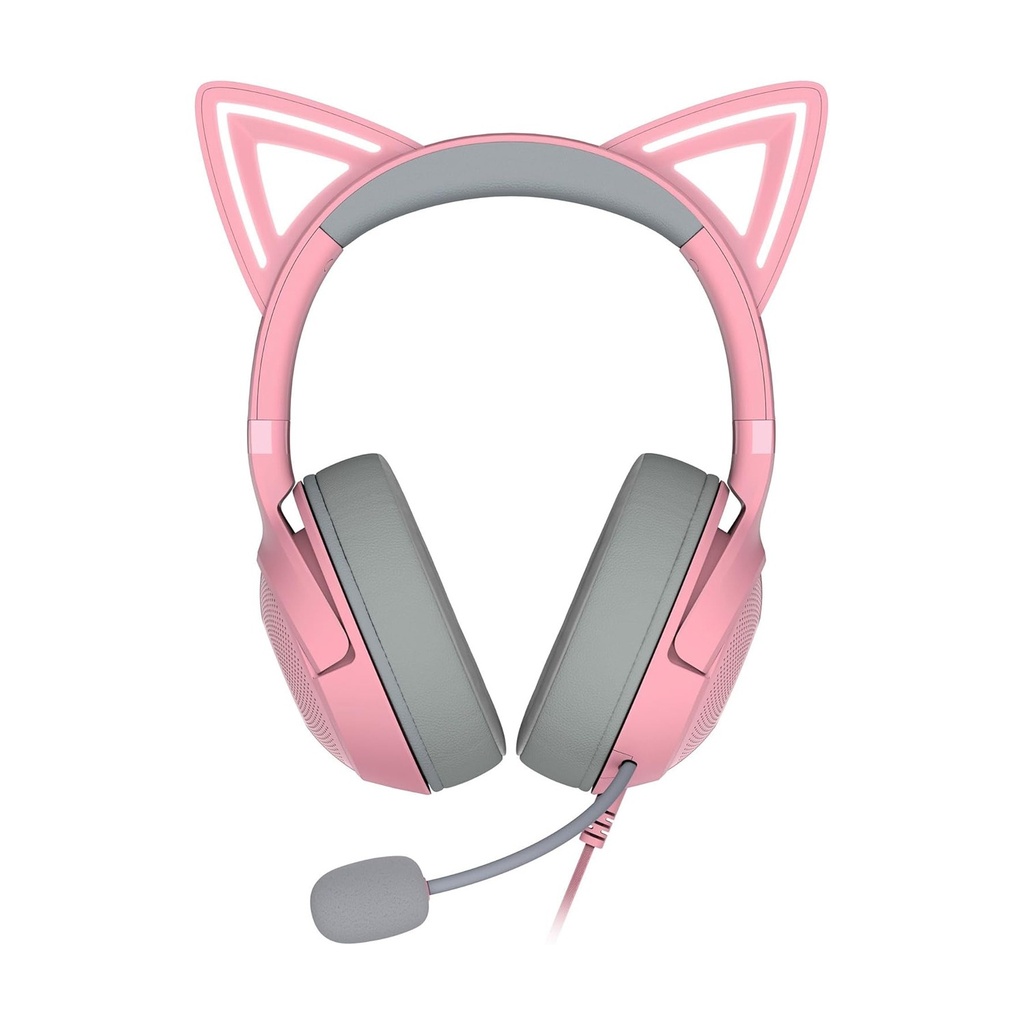 Razer Kraken Kitty V2 USB Wired RGB Gaming Headset: Chroma Kitty Ears, Stream Reactive Lighting, HyperClear Cardioid Mic, 7.1 Surround Sound For PC, PS4, PS5 - Quartz Pink