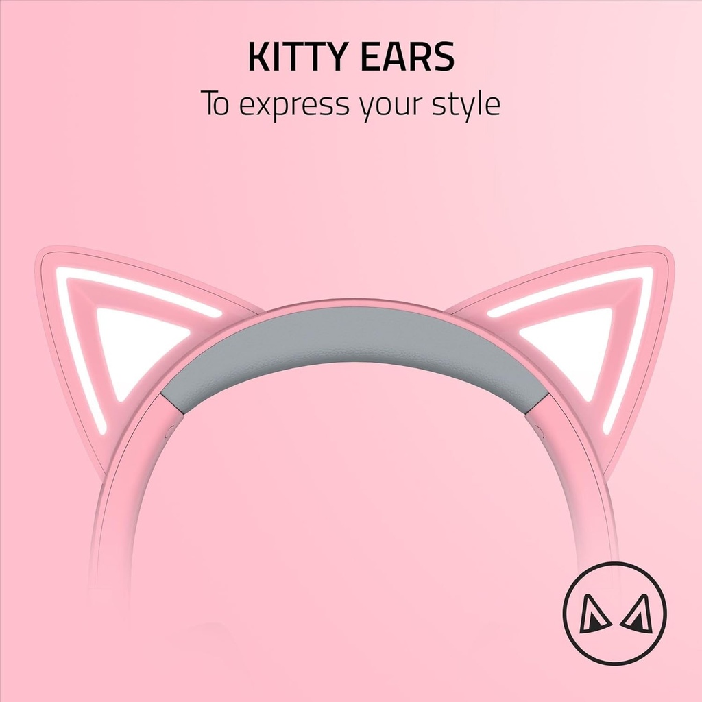 Razer Kraken Kitty V2 USB Wired RGB Gaming Headset: Chroma Kitty Ears, Stream Reactive Lighting, HyperClear Cardioid Mic, 7.1 Surround Sound For PC, PS4, PS5 - Quartz Pink