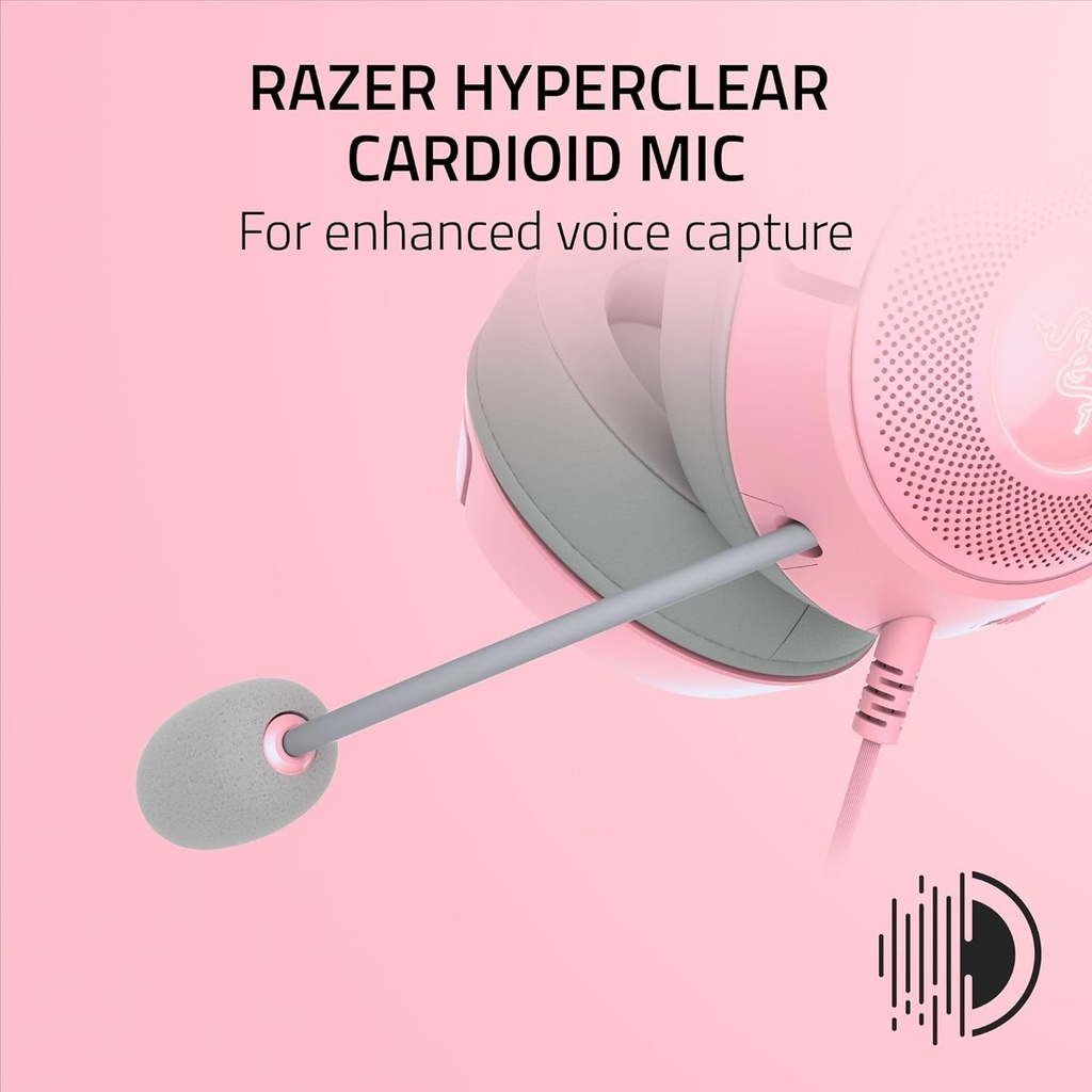 Razer Kraken Kitty V2 USB Wired RGB Gaming Headset: Chroma Kitty Ears, Stream Reactive Lighting, HyperClear Cardioid Mic, 7.1 Surround Sound For PC, PS4, PS5 - Quartz Pink
