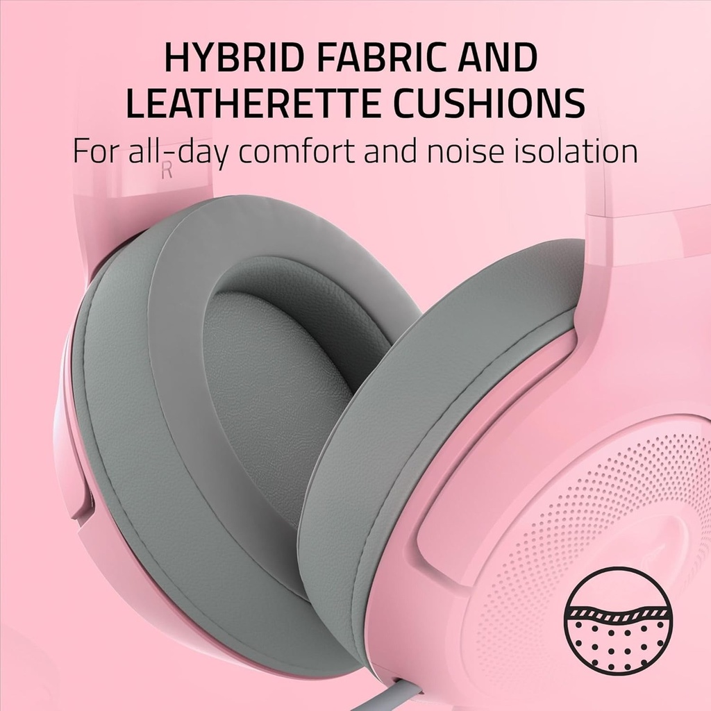 Razer Kraken Kitty V2 USB Wired RGB Gaming Headset: Chroma Kitty Ears, Stream Reactive Lighting, HyperClear Cardioid Mic, 7.1 Surround Sound For PC, PS4, PS5 - Quartz Pink
