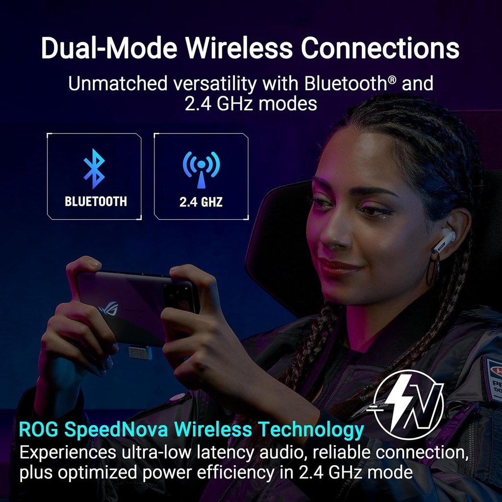 Asus ROG Cetra Speed Nova True Wireless/Bluetooth In-Ear RGB Gaming Headphones, AI Microphones, Up to 46-Hours Battery - Black