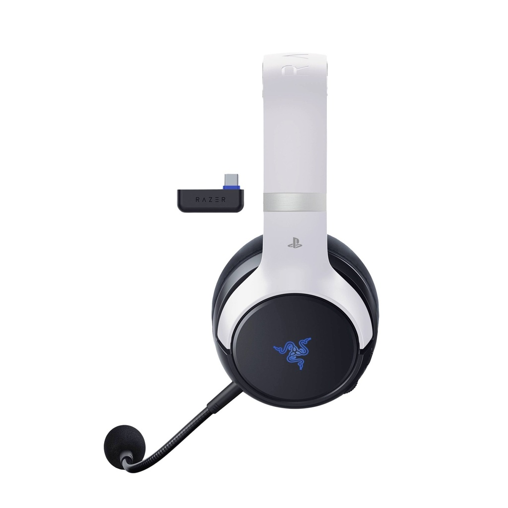 Razer Kaira Pro HyperSpeed Wireless Gaming Headset, with Haptics for PS5, Titanium 50mm Drivers, Oval Ear Cushions, Low Latency BT, Hybrid Mic, Up to 30H Battery Life, White/Black | RZ04-04030200-R3G1