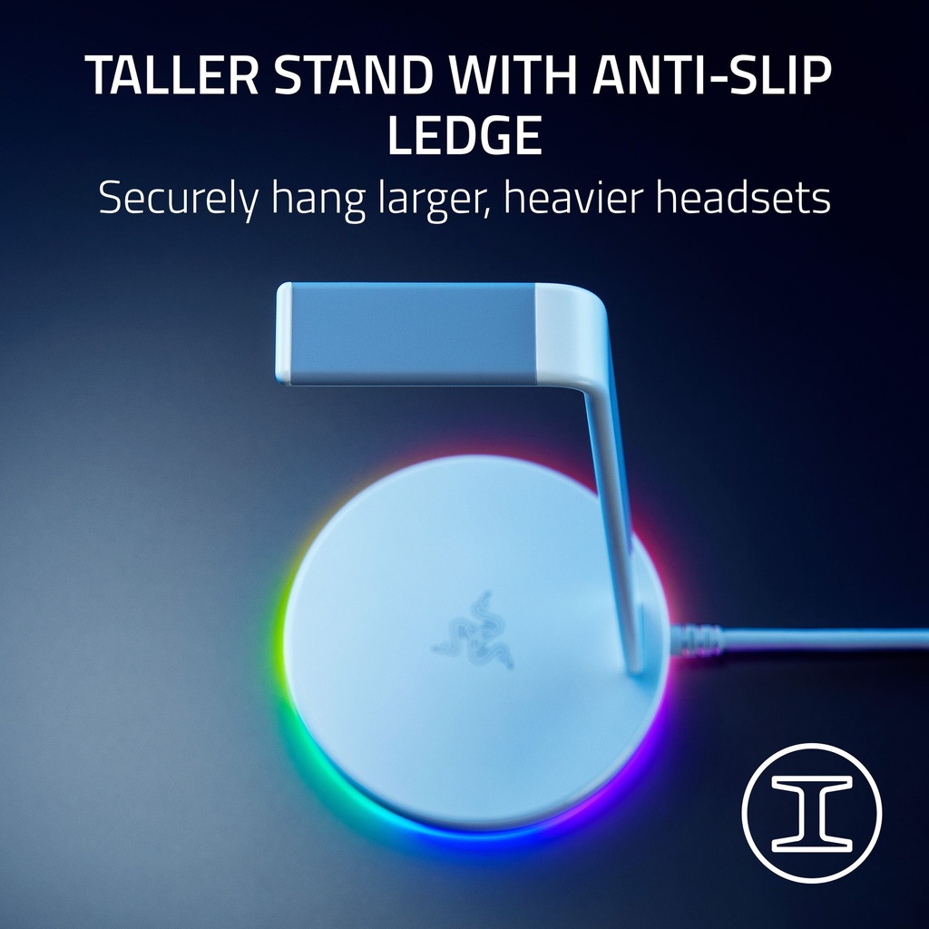 Razer Base Station V2 Chroma Headphone Headset Stand Holder: Chroma RGB Lighting, Taller Stand & Anti-Slip Ledge, USB Charging Ports, 3.5mm Port, Built-in DAC - Quartz