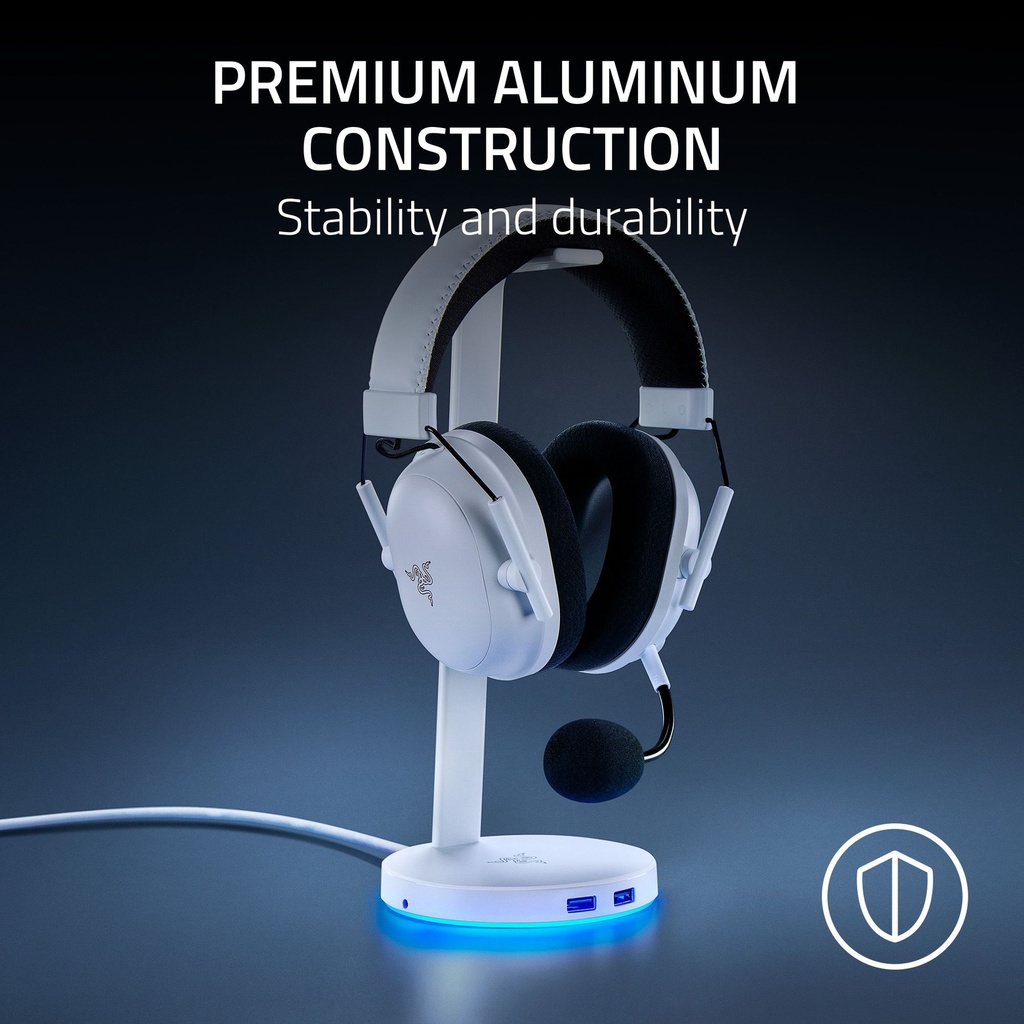 Razer Base Station V2 Chroma Headphone Headset Stand Holder: Chroma RGB Lighting, Taller Stand & Anti-Slip Ledge, USB Charging Ports, 3.5mm Port, Built-in DAC - Quartz