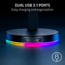 Razer Base Station V2 Chroma Headphone Headset Stand Holder: Chroma RGB Lighting, Taller Stand & Anti-Slip Ledge, USB Charging Ports, 3.5mm Port, Built-in DAC - Quartz