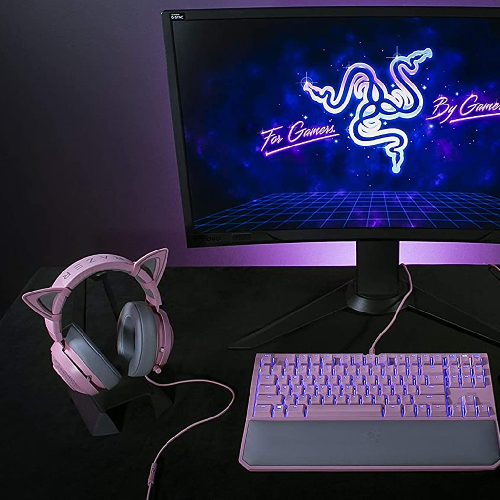 Razer Kitty Ears for Kraken Headsets: Compatible with Kraken 2019, Kraken TE Headsets, Adjustable Straps, Water Resistant Construction - Quartz Pink