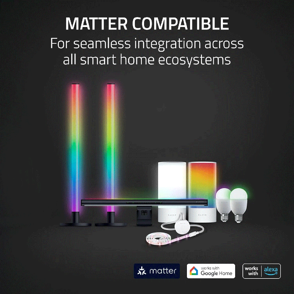 Razer Aether Standing RGB LED Light Bars, USB-C Connection, Reversible Front and Back Dual Lighting for PC, Works With Alexa & Google Home